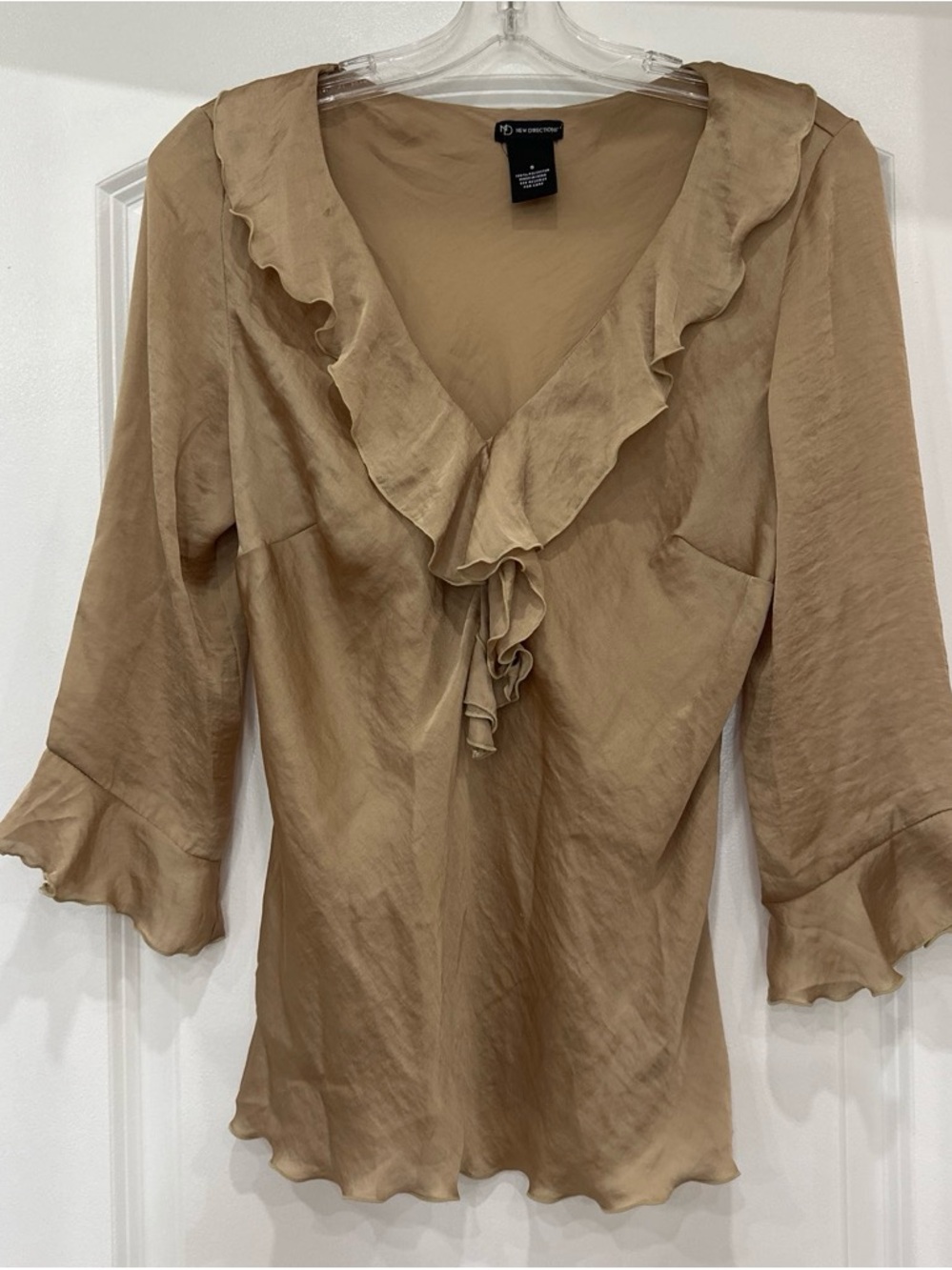 Y2K new directions Tan Ruffle V-Neck Blouse